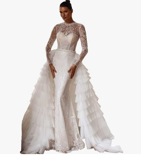 Marie-Antoinette Two-in-One High-Neck Wedding Dress