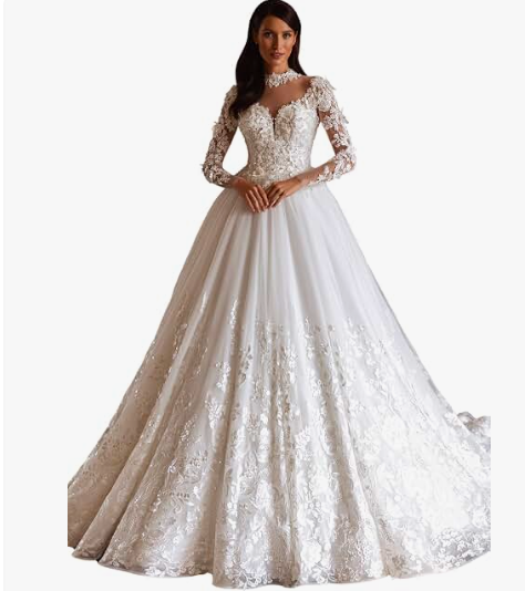 Jade-Lou Princess Ballgown (Jewel Neck, Milk)