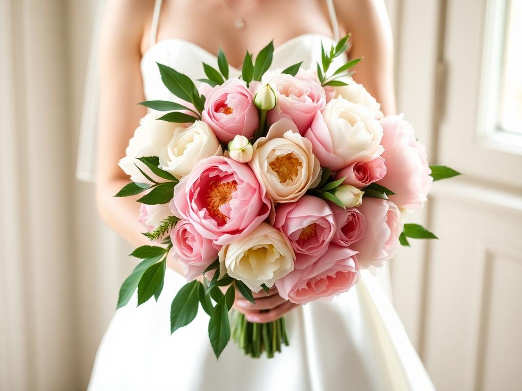 Blush peony bouquet prepared for a wedding